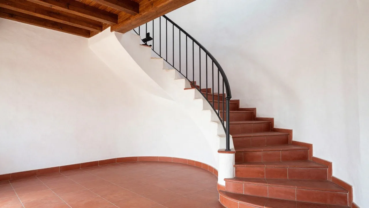 Escalier tournant en tomettes rouges dans une maison provençale